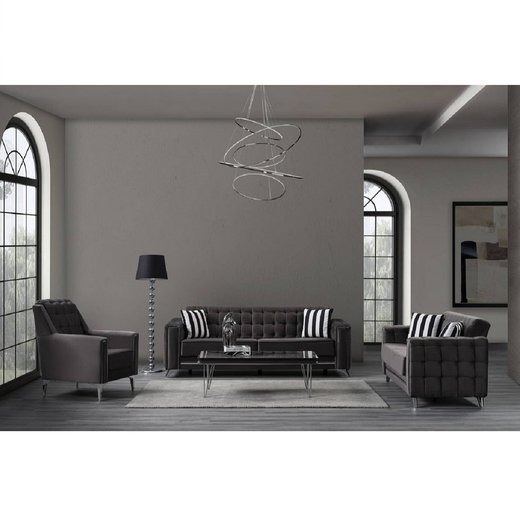 Porto Sofa Set 3`er + 2`er + Sessel 1121 - S.Beige Silber