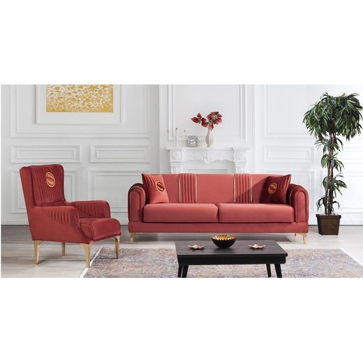 Viyana Sofa Set Sessel 1121 - S.Beige Gold mit Muster/Emblem