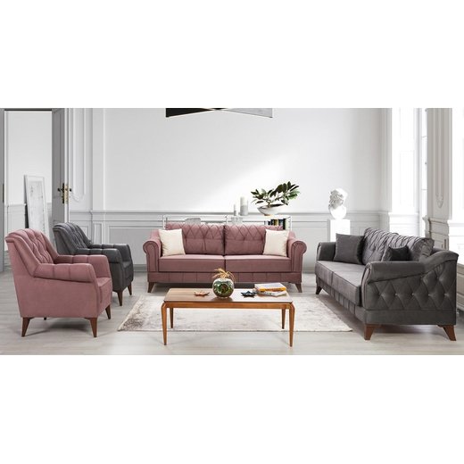 skp Sofa Set 2`er + Sessel 1103 - Senfgelb Nussbaum