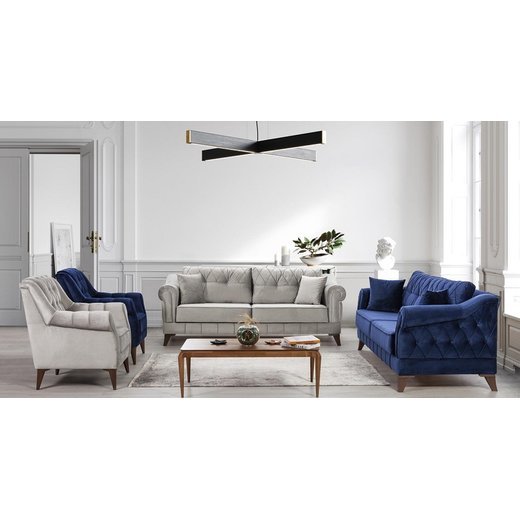 Üsküp Sofa Set 3 Sitzer 1109 - Blau Nussbaum