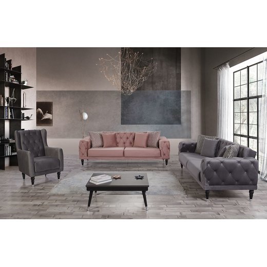 Roma Sofa Set 3`er + 3`er + 2X Sessel 1105 - Dunkelbraun Schwarz/Gold