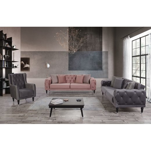 Roma Sofa Set 2 Sitzer 1133 - Cappuccino Schwarz/Silber