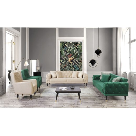 Roma Sofa Set 2 Sitzer 1109 - Blau Schwarz/Gold