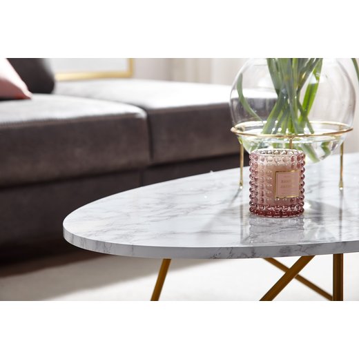 Couchtisch 120x40x60 cm mit Marmor Optik Wei | Wohnzimmertisch mit Metall-Gestell | Sofatisch Oval Tisch Wohnzimmer |Loungetisch