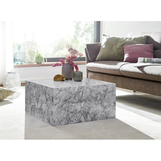Couchtisch MONOBLOC 60x30x60 cm Hochglanz mit Marmor Optik Wei | Design Wohnzimmertisch Cube Quadratisch | Lounge Beistelltisch Wrfel Form