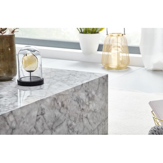 Couchtisch 100x30x50 cm MDF Hochglanz mit Marmor Optik Wei | Design Wohnzimmertisch Rechteckig | Lounge Beistelltisch Cube Tisch