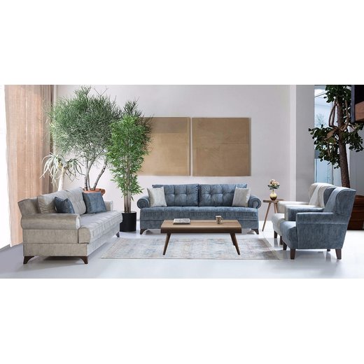 Melis Sofa Set 3`er + 2`er + Sessel 1134 - Hellbraun Wei