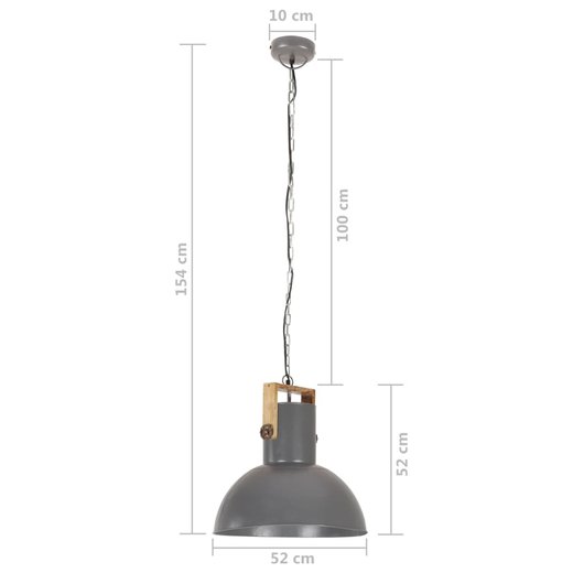 Hngelampe Industriestil 25 W Grau Rund Mangoholz 52 cm E27
