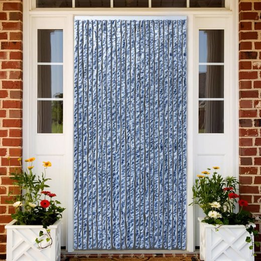 Insektenschutz-Vorhang Blau, Wei und Silbern 90x220cm Chenille