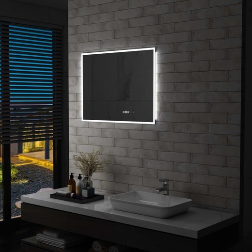 LED-Badspiegel mit Touch-Sensor und Zeitanzeige 8060 cm