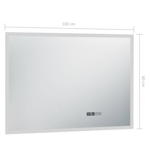 LED-Badspiegel mit Touch-Sensor und Zeitanzeige 10060 cm