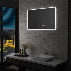 LED-Badspiegel mit Touch-Sensor und Zeitanzeige 100×60 cm