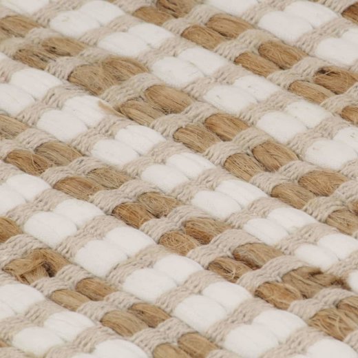 Handgewebter Teppich Jute Stoff 120 x 180 cm Natur und Wei