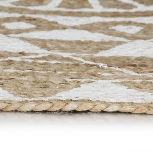 Teppich Handgefertigt Jute mit weiem Aufdruck 150 cm