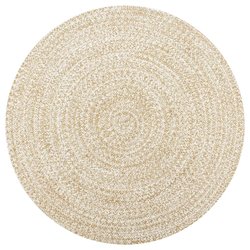 Teppich Handgefertigt Jute Wei und Natur 90 cm