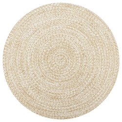 Teppich Handgefertigt Jute Wei� und Natur 120 cm