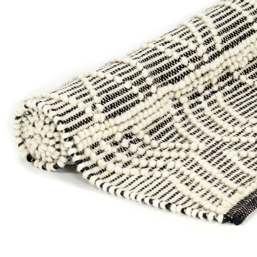 Teppich Handgewebt Wolle 120170 cm Schwarz/Wei