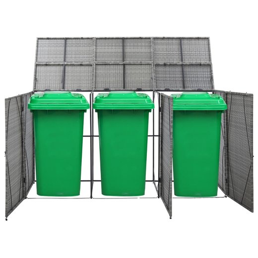 Mlltonnenbox fr 3 Tonnen Anthrazit 229x78x120 cm Poly Rattan