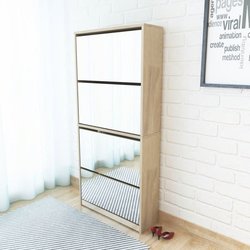 Schuhschrank mit 4 Fchern Spiegel Eiche 6317134 cm
