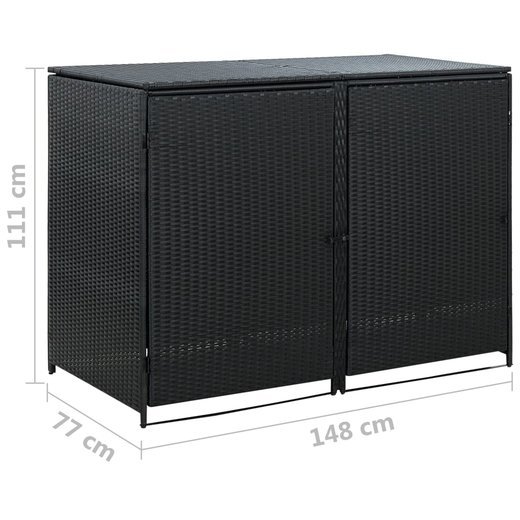 Mlltonnenbox fr 2 Tonnen Poly Rattan Schwarz 148x80x111 cm