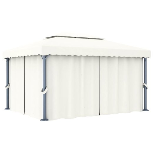 Pavillon mit Vorhang 4x3 m Cremewei Aluminium