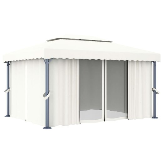 Pavillon mit Vorhang 4x3 m Cremewei Aluminium