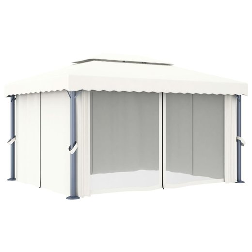 Pavillon mit Vorhang 4x3 m Cremewei Aluminium