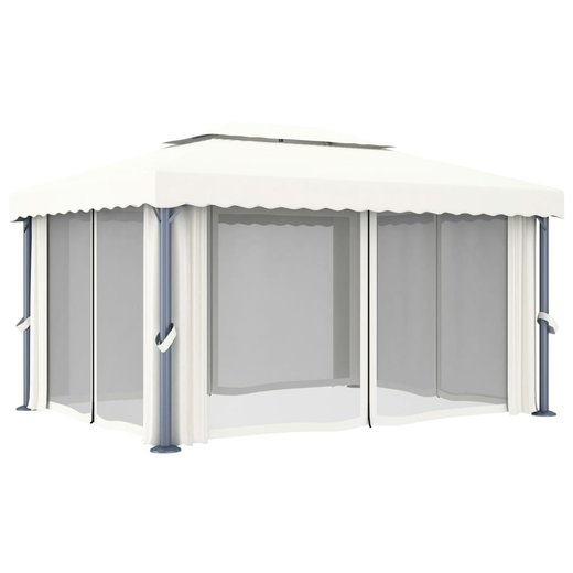 Pavillon mit Vorhang 4x3 m Cremewei Aluminium