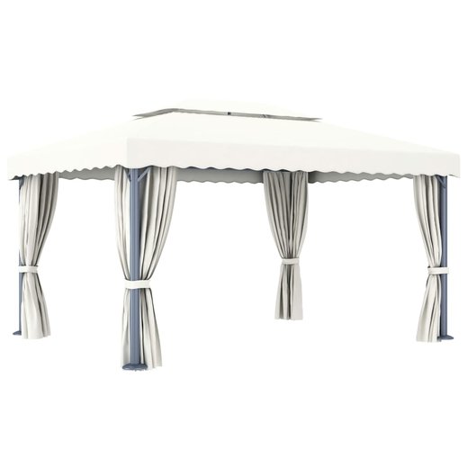 Pavillon mit Vorhang 4x3 m Cremewei Aluminium