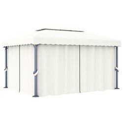 Pavillon mit Vorhang 4x3 m Cremewei Aluminium