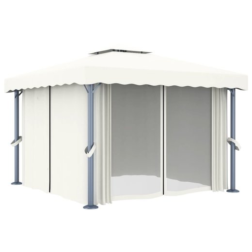 Pavillon mit Vorhang 3x3 m Cremewei Aluminium