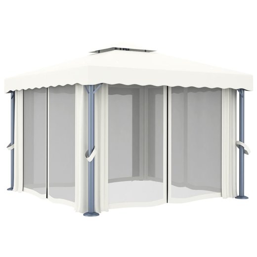 Pavillon mit Vorhang 3x3 m Cremewei Aluminium