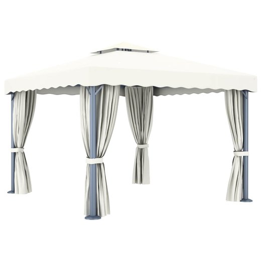 Pavillon mit Vorhang 3x3 m Cremewei Aluminium