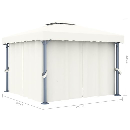 Pavillon mit Vorhang 3x3 m Cremewei Aluminium