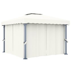 Pavillon mit Vorhang 3x3 m Cremewei Aluminium