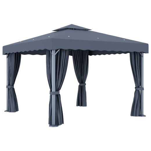Pavillon mit Vorhang 3x3 m Anthrazit Aluminium
