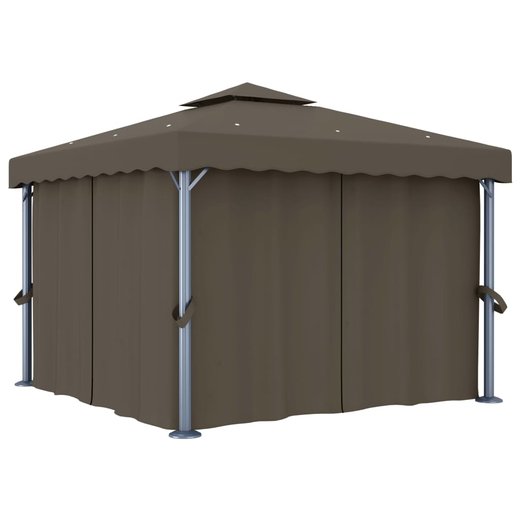Pavillon mit Vorhang 3x3 m Taupe Aluminium