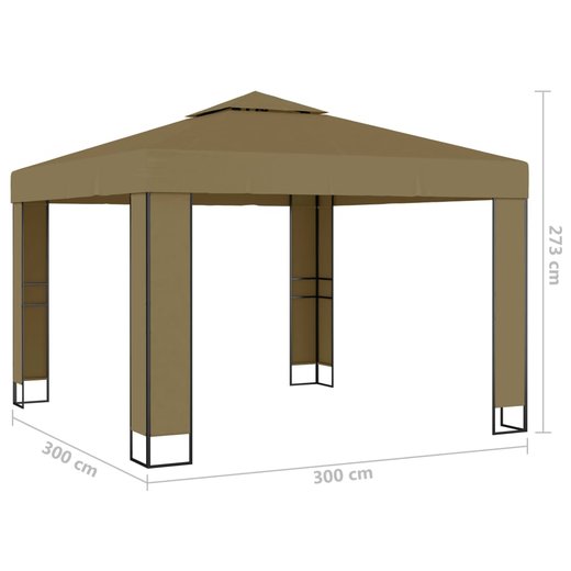 Pavillon mit Doppeldach 3x3x2,7 m Taupe 180 g/m