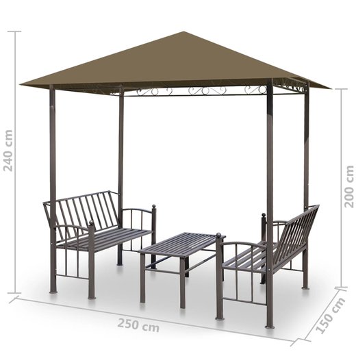 Gartenpavillon mit Tisch und Bnken 2,5x1,5x2,4 m Taupe 180 g/m