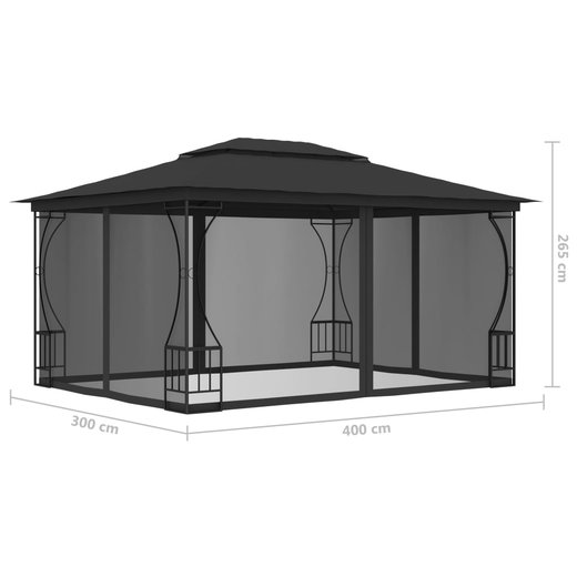 Pavillon mit Vorhngen 300x400x265 cm Anthrazit