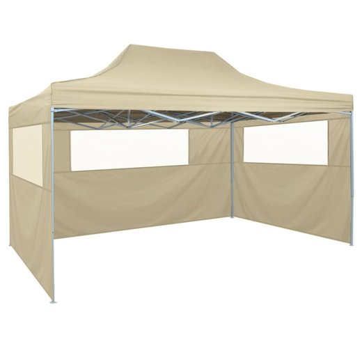 Profi-Partyzelt Faltbar mit 3 Seitenwnden 34m Stahl Creme