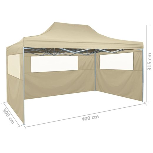 Profi-Partyzelt Faltbar mit 3 Seitenwnden 34m Stahl Creme