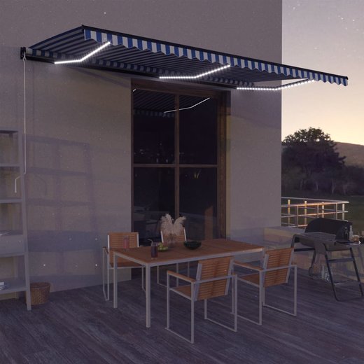 Einziehbare Markise Handbetrieben mit LED 600x300 cm Blau Wei