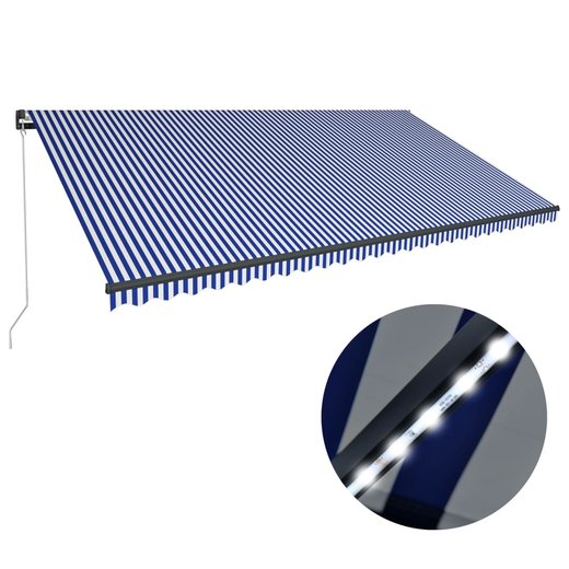 Einziehbare Markise Handbetrieben mit LED 600x300 cm Blau Wei