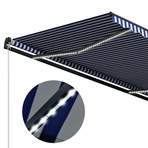 Einziehbare Markise Handbetrieben mit LED 600x300 cm Blau Wei