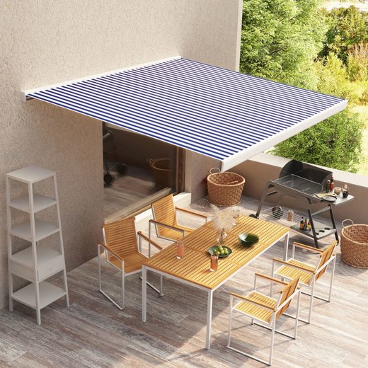 Motorisierte Kassetten-Markise 350x250 cm Blau und Wei