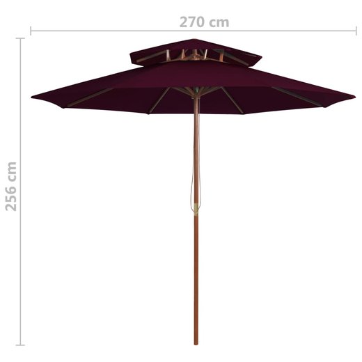 Sonnenschirm mit Doppeldach und Holzmast Bordeauxrot 270 cm