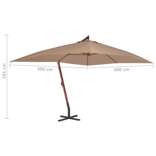 Ampelschirm mit Holzmast 400 x 300 cm Taupe