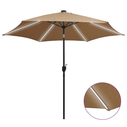 Sonnenschirm mit LED-Leuchten & Aluminium-Mast 300 cm Taupe