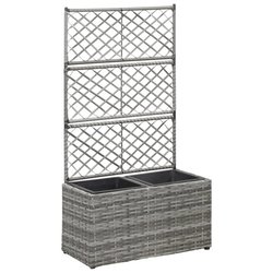 Hochbeet mit Rankgitter 2 Tpfe 5830107cm Poly Rattan Grau
